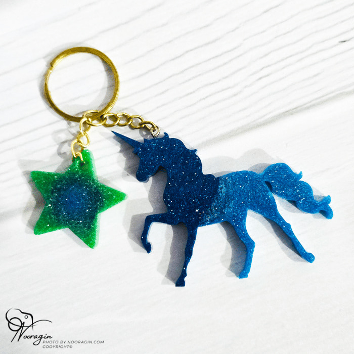 جاکلیدی یونیکورن یخی با آویز ستاره ، مناسب برای جاکلیدی، جاسوئیچی و آویز کیف - اکسسوری خاص